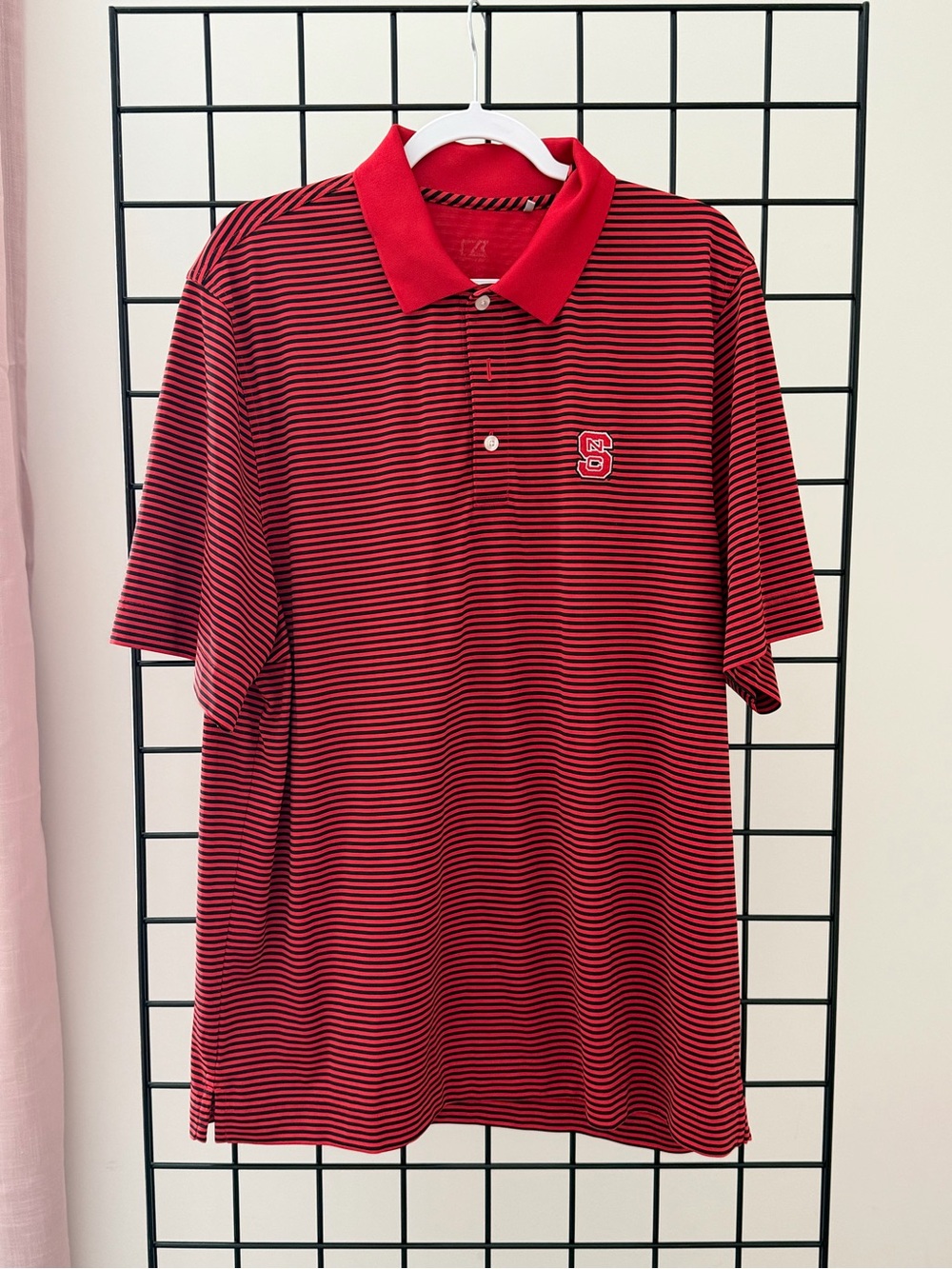 Cutter & Buck NC State Red and Black Striped Performance Polo